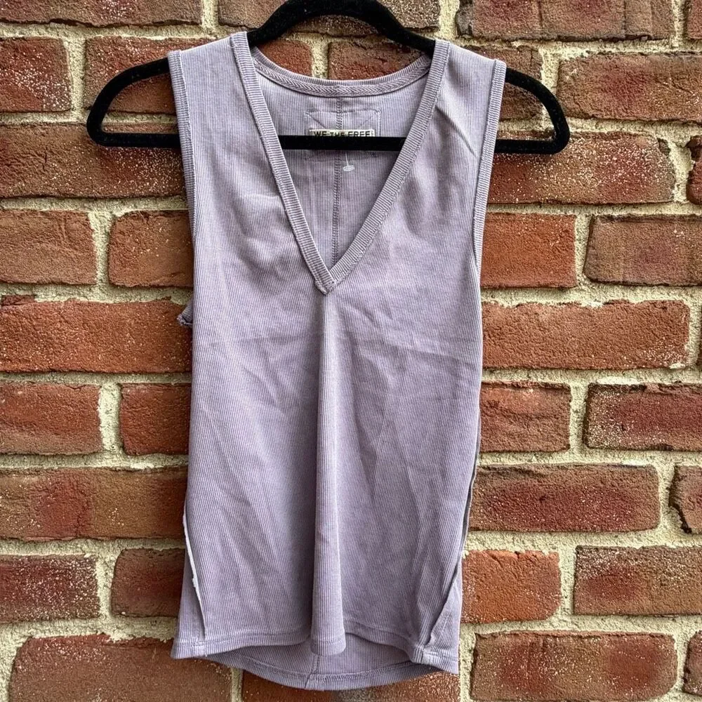 Free People X We The Free Neria V-Neck Tank Top purple dove Womens M NWOT